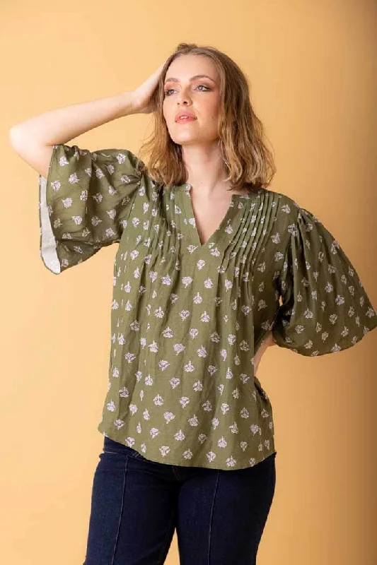 Clara Top Green Earthy Women's Hemp - based