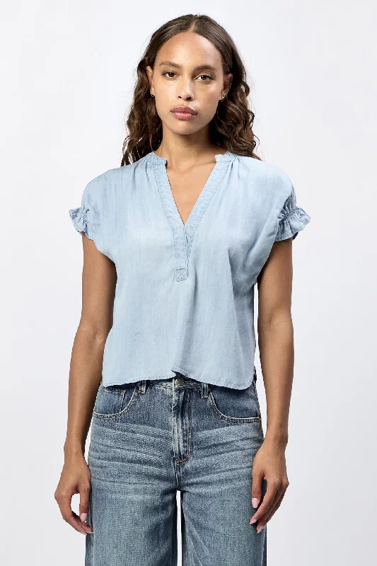 [Dear John] Julia V-neck Blouse- Carolina Blue Sophisticated Women's Tailored