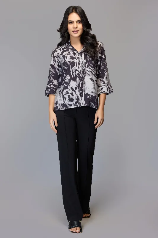 Monochrome Rose Pleated Top Traditional Women's 