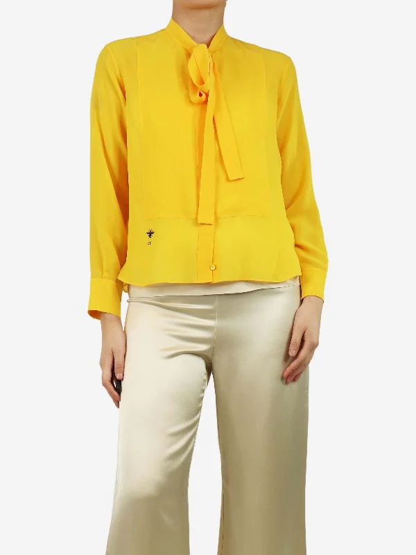 Yellow silk embroidered shirt - size UK 8 Feminine Women's Soft 