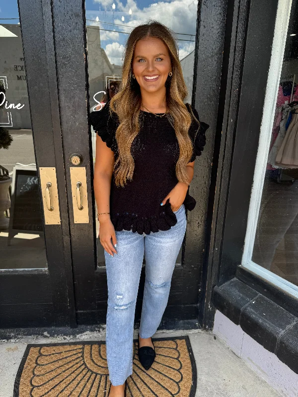 Black ruffle sweater short sleeve Australian Beach