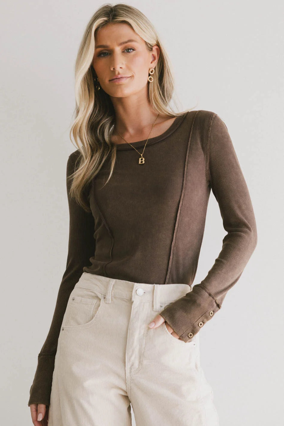 Sailor Ribbed Top in Brown Business