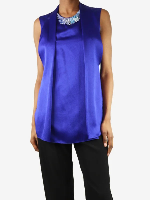 Blue beaded silk top - size UK 4 Edgy Women's Punk