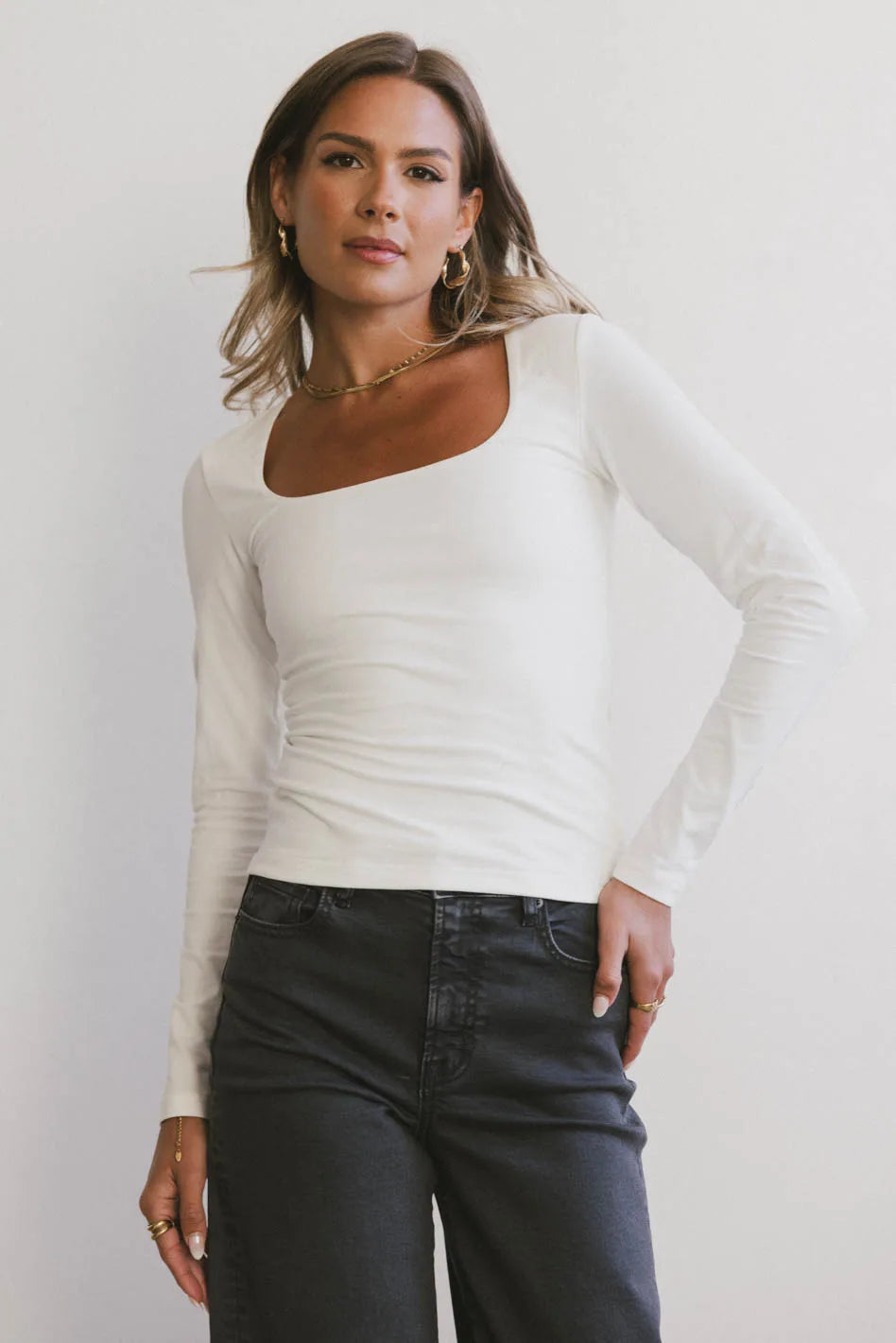 Tatiana Scoop Neck Top in Cream Sporty Women's Tennis