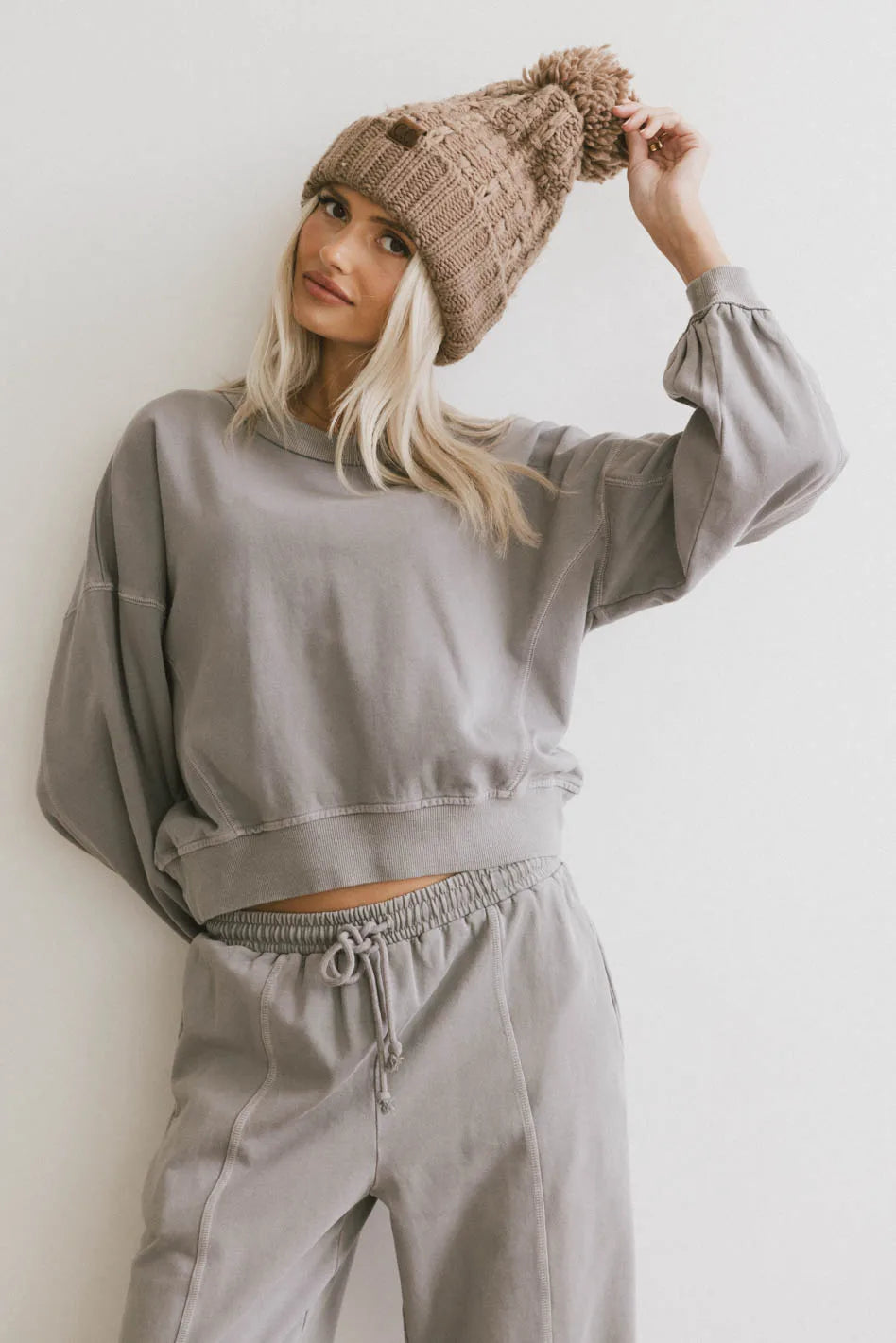 Sutton Exposed Seam Crewneck in Grey British Gentlewoman Style
