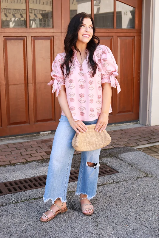 Floral Tie Sleeve Top Modern Women's Tech