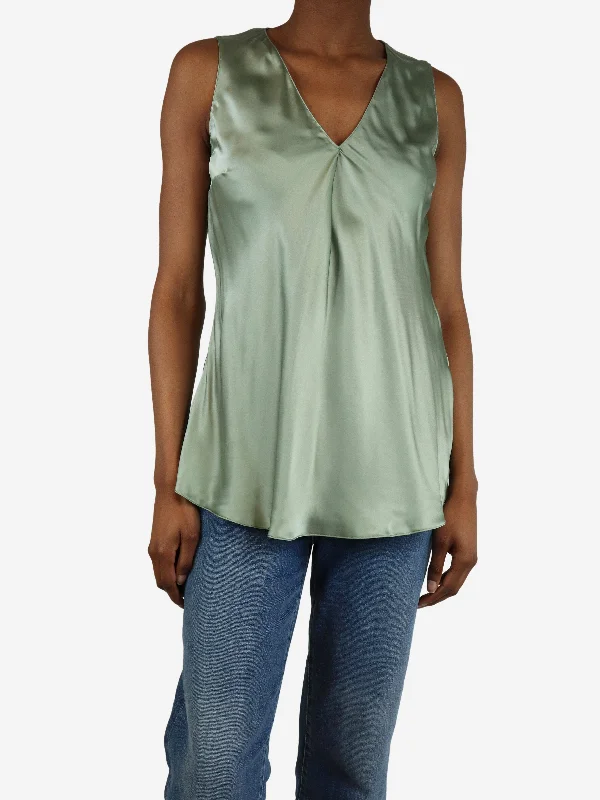 Spring green sleeveless silk top - size UK 6 Laid - back Women's Vibe