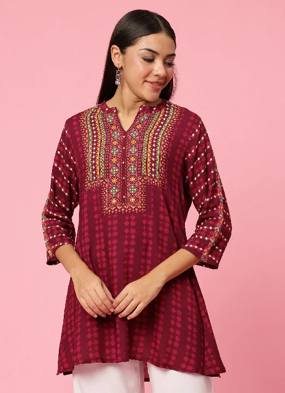 Women Purple Geometric Printed Tunic Bold Women's Statement