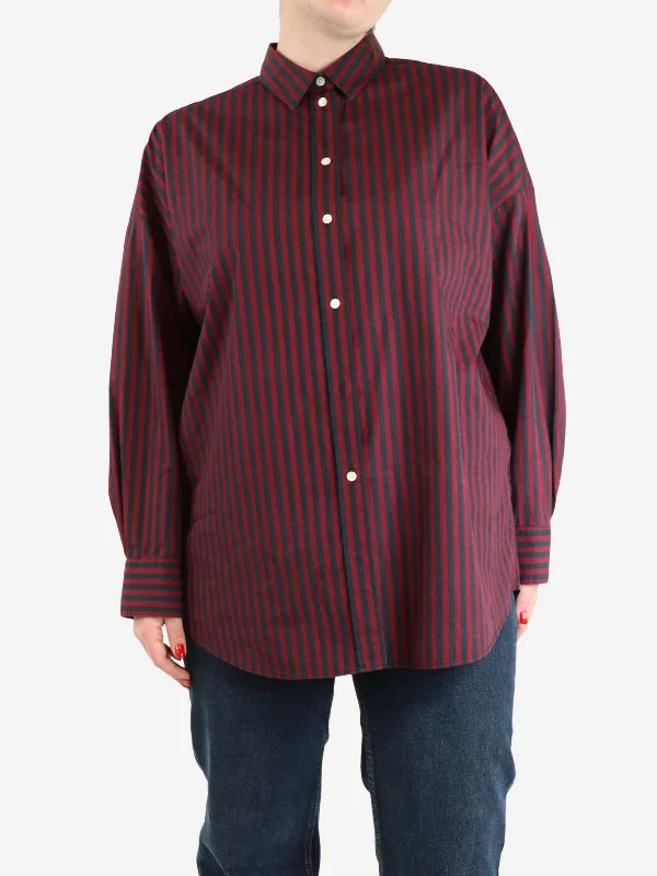 Maroon and navy striped shirt - size UK 12 Feminine Women's Soft 