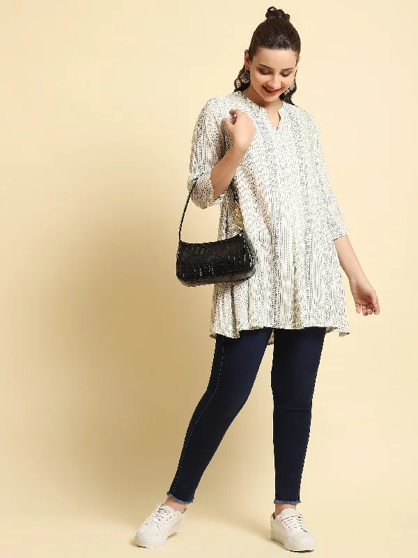 Women White 3/4 Sleeve Tunic Cashmere