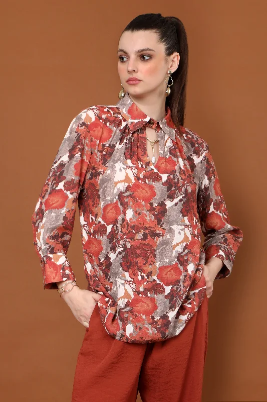 Hana Floral Shirt Collar Top Preppy Women's College