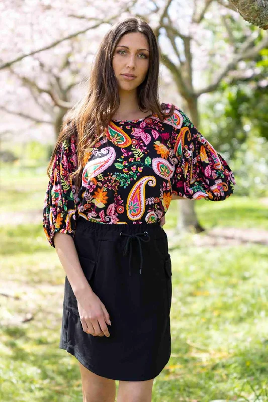 Fiona Top Black Print Cashmere