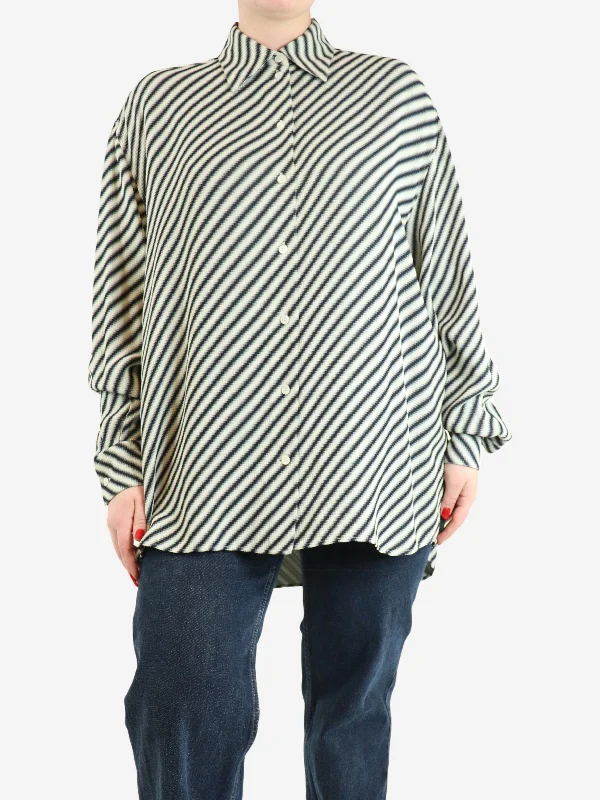 White and black digi-striped shirt - size UK 10 Polished Women's Silk