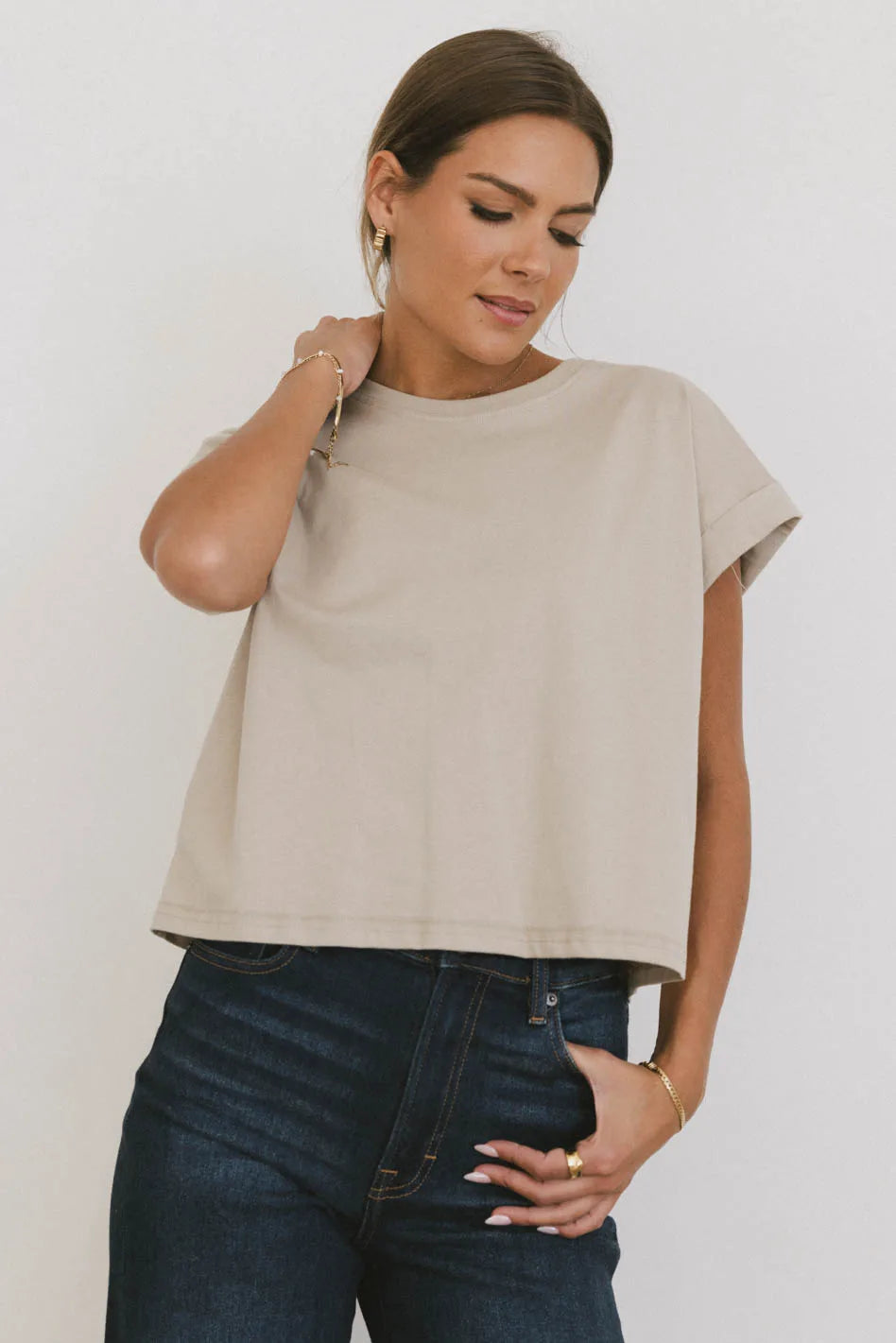 Rowena Boxy Top in Stone garde