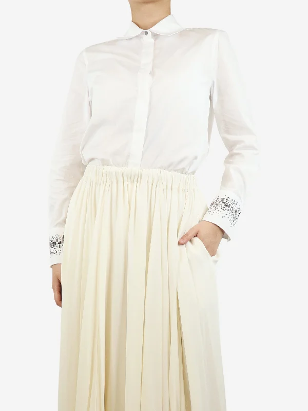 White long-sleeved cotton shirt - size UK 8 Athletic Women's 